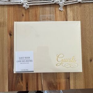 Cream and Gold Guest Book with Elegant Cursive Font